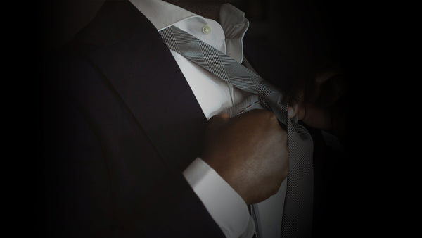 Aklasu Black & White Glen Plaid Six-Fold Tie