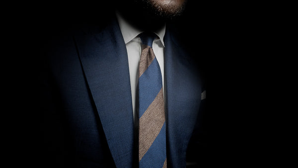 Aklasu Light Brown & French Blue Block Striped Grenadine Tie