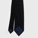 Black Grenadine Tie showing Aklasu Tipping, Made in Italy and material