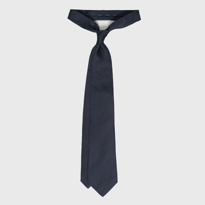 Micro Patterned Navy Blue Six-Fold Silk Tie