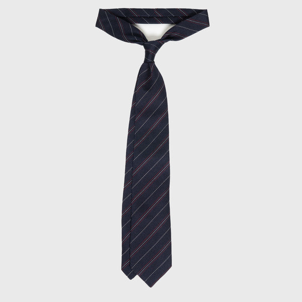 Red & White Striped Blue Grenadine Tie