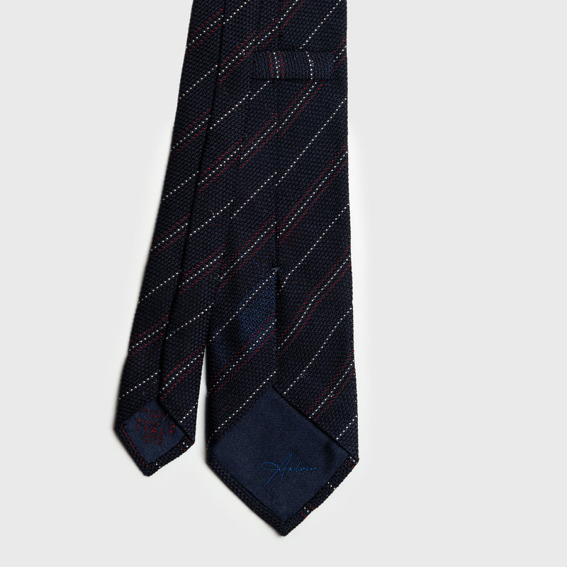 Red & White Striped Blue Grenadine Tie
