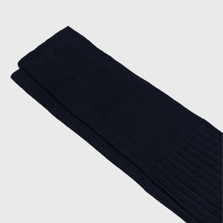 Dark Blue Dress Socks made from premium Egyptian cotton with over-the-calf fit. Elegant solid design, ideal sock gift for men, made in Italy.