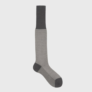 Grey houndstooth dress sock with over-the-calf design and premium finish.