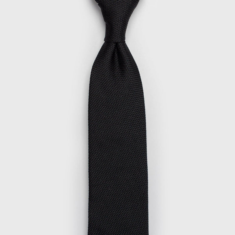 Black Grenadine Tie in Four-In-Hand Knot with Dimple