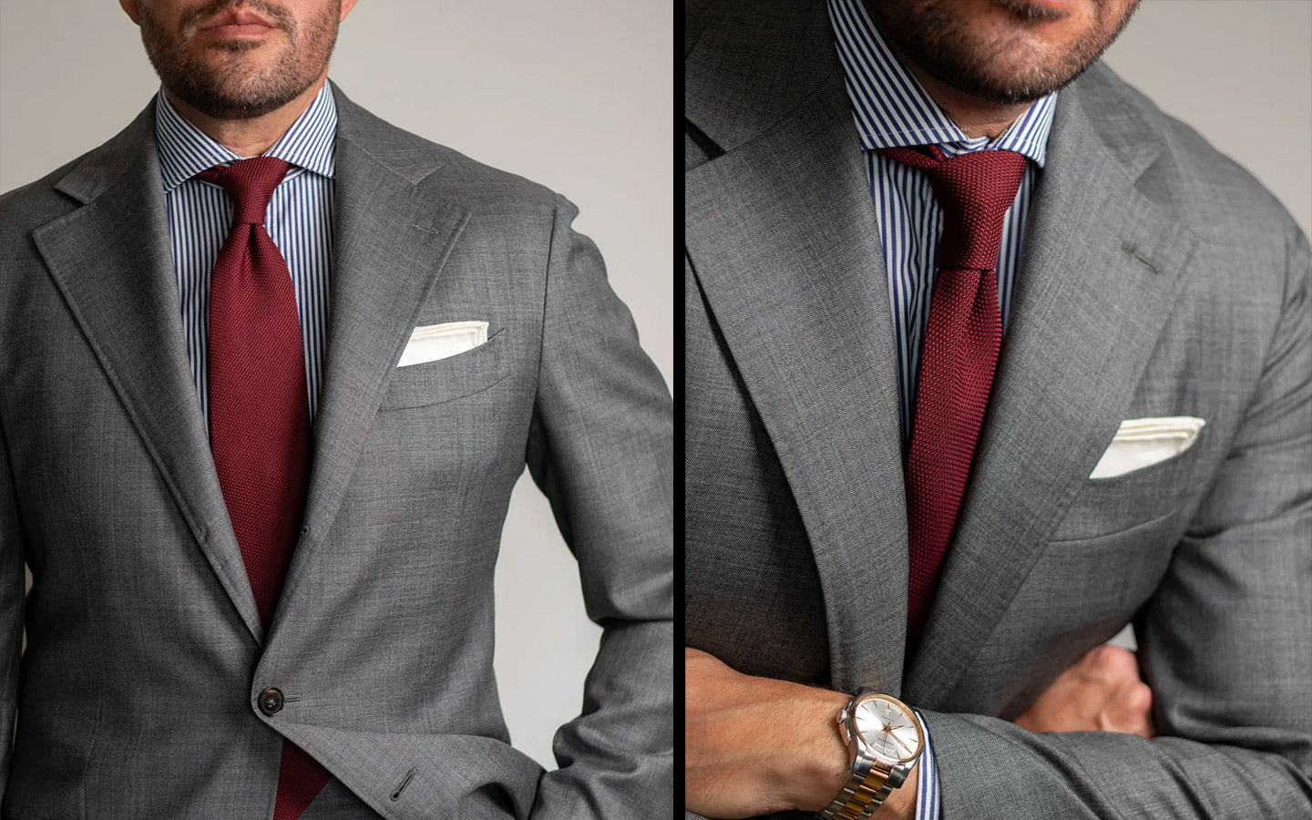 Armando Madrid wearing our Burgundy Grenadine Tie