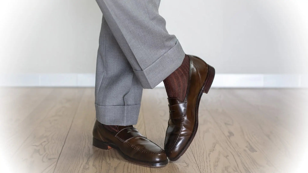 dress sock color with brown shoes Navy & Orange Ribbed main image 0