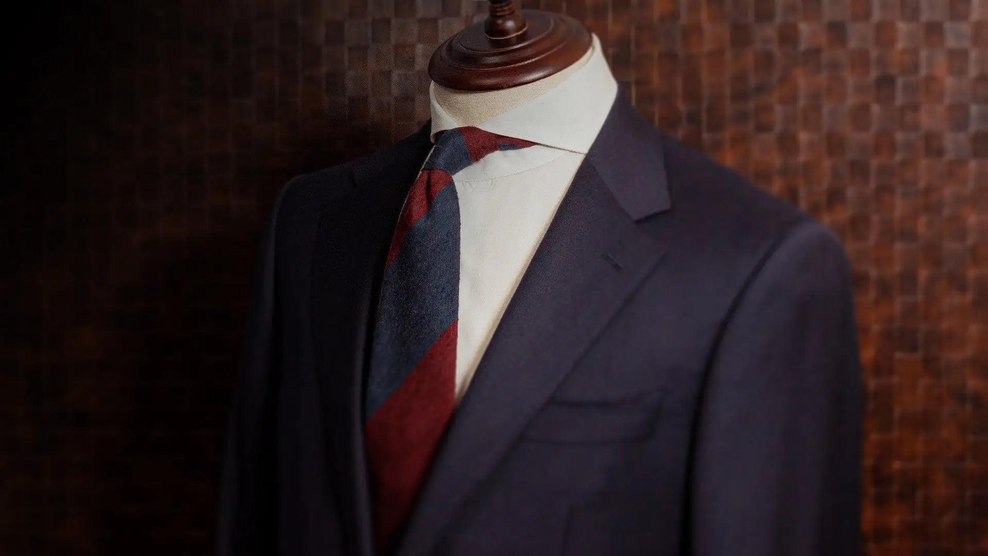 Aklasu Navy Blue and Burgundy Block Striped Shantung