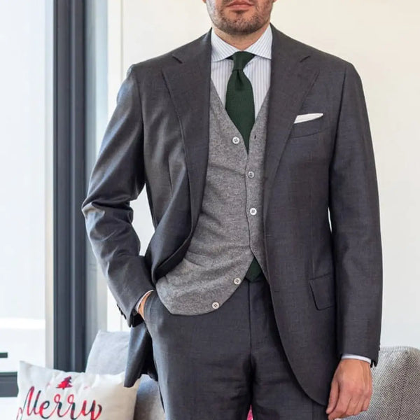 grey suit and burgundy dress Men's Slim Fit Gray Suit for Wedding – HolloMen main image 1
