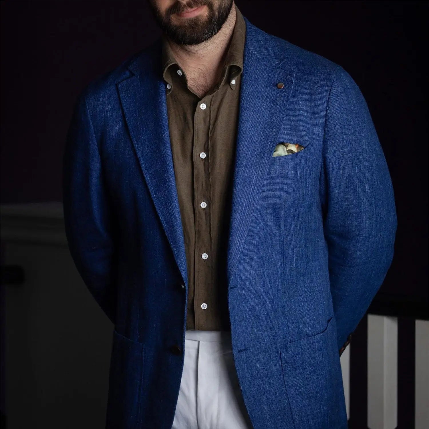 Blue linen blazer for office outfits to stay cool and confident at the office