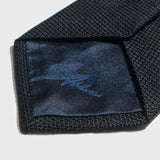 Black Grenadine Tie Made in Italy showing Aklasu Logo