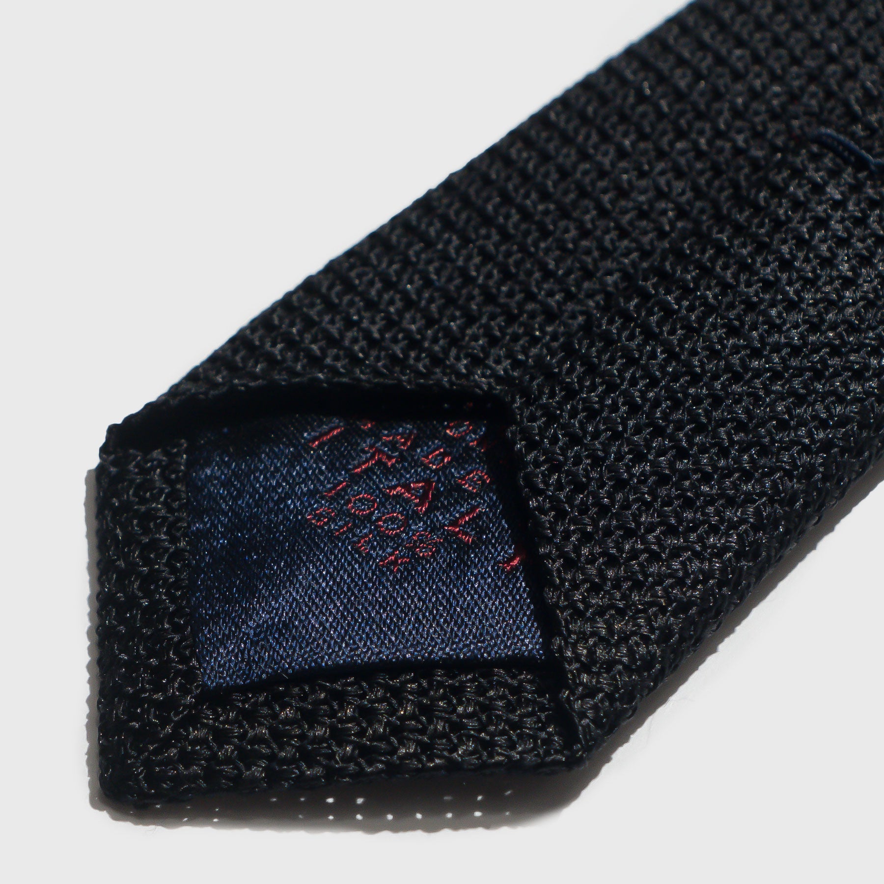 Black Grenadine Tie Made in Italy showing Material and Care Label