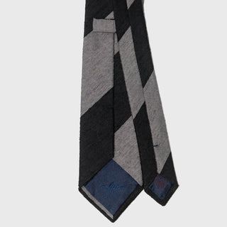 Black and Grey Block Striped Shantung Tie