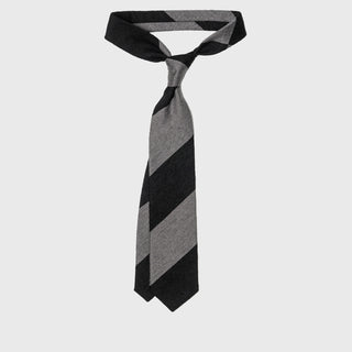Black and Grey Block Striped Shantung Tie