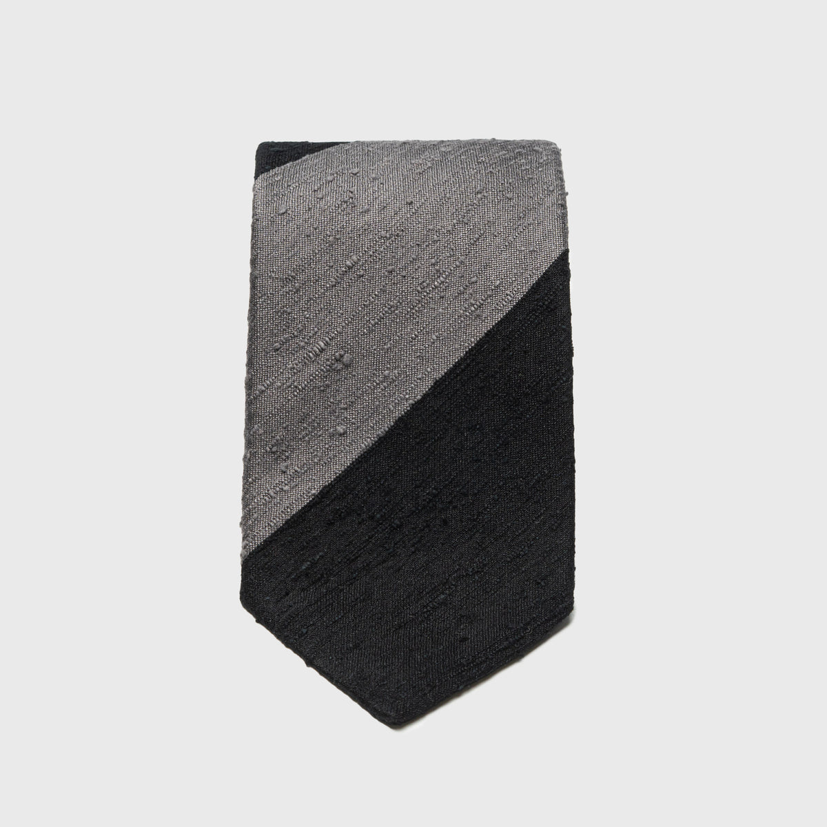 Black and Grey Block Striped Shantung Tie