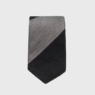 Black and Grey Block Striped Shantung Tie