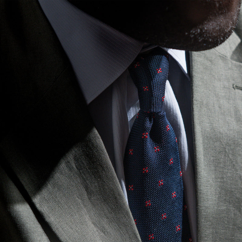 Dark Blue Floral Grenadine Tie