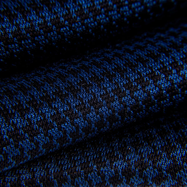 Close-up of Blue and Black Houndstooth Dress Socks.