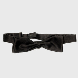 Black silk batwing self-tied bow tie.