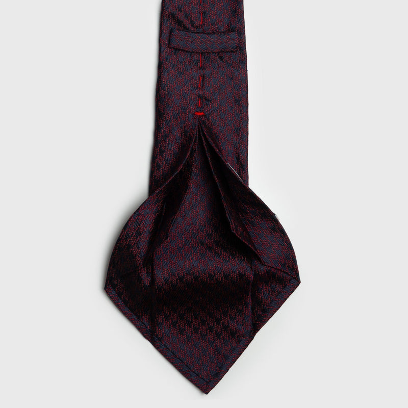 Burgundy and Navy Houndstooth Six-Fold Silk Tie