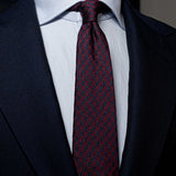 Burgundy and Navy Houndstooth Six-Fold Silk Tie | Aklasu