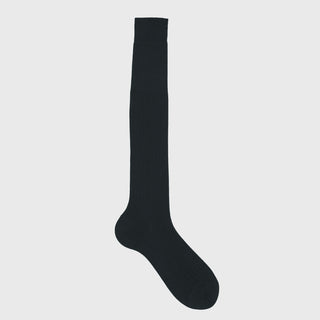 Charcoal over-the-calf dress sock, solid design, premium quality.