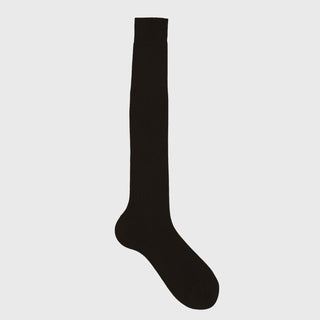 Dark brown over the calf dress sock with a sleek, solid design.