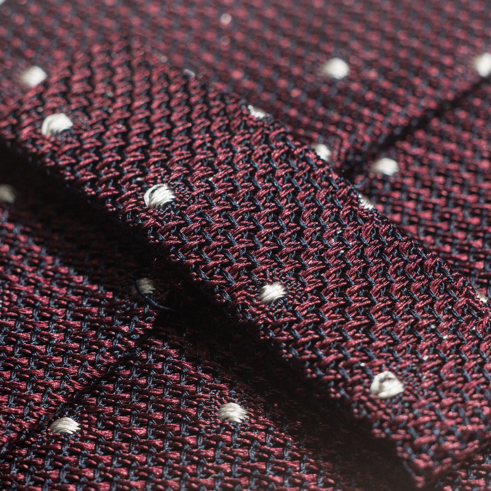 White Dotted Deep Burgundy Grenadine Silk Tie