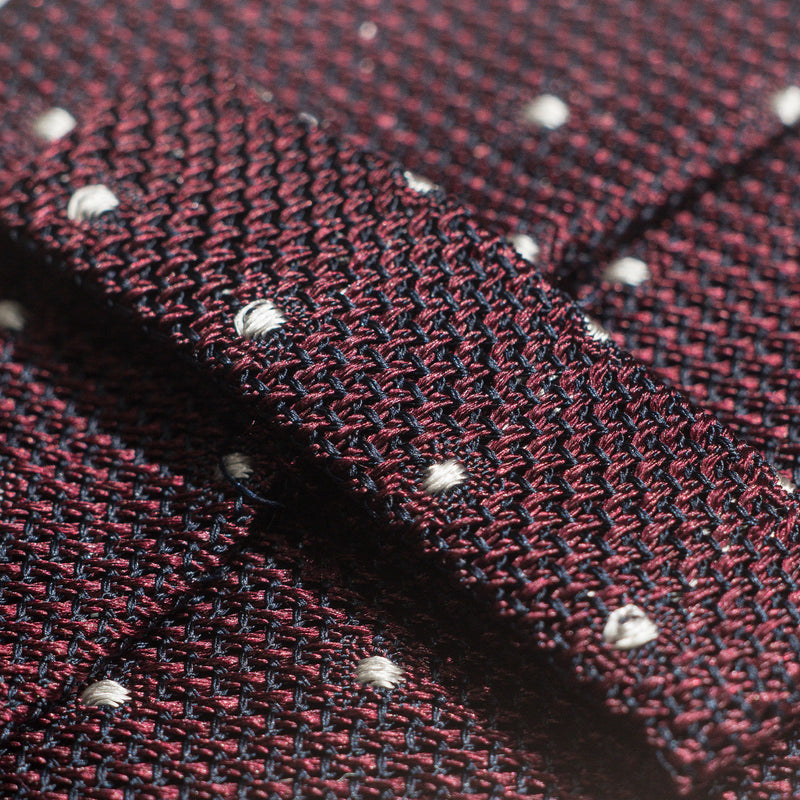 White Dotted Deep Burgundy Grenadine Silk Tie