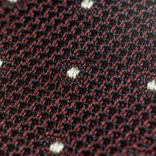 White Dotted Deep Burgundy Grenadine Silk Tie