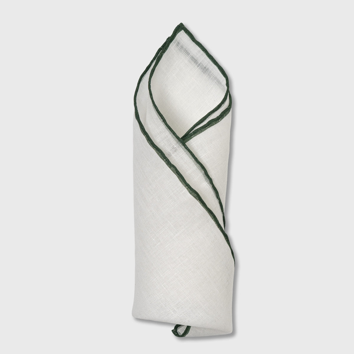 Forest Green Edge White Linen Pocket Square