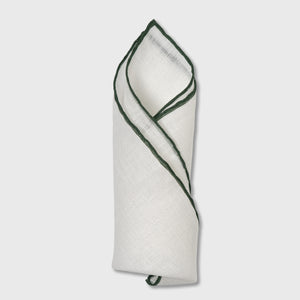 Forest Green Edge White Linen Pocket Square