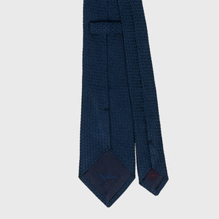 Back view of the French Blue Grossa Grenadine tie with detailed stitching.