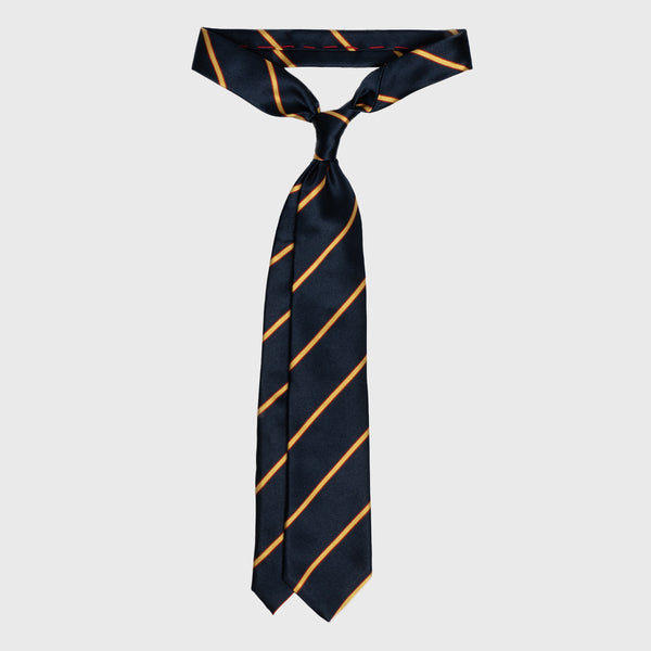 Gold and Red Striped Navy Blue Six-Fold Tie