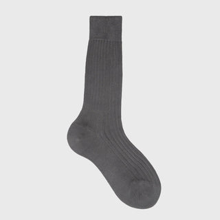 Grey Dress Socks with ribbed design, premium cotton fabric.