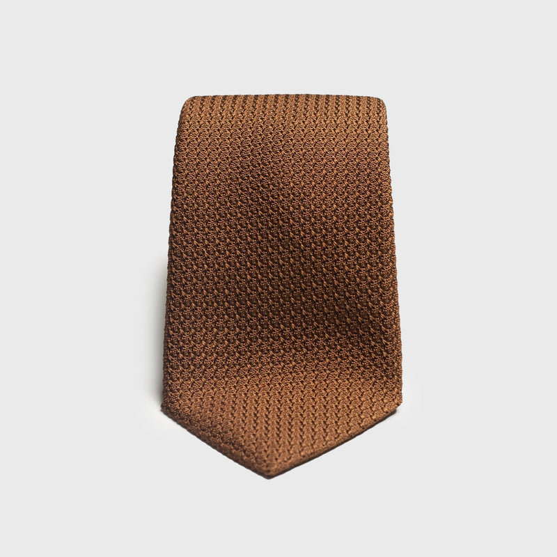 Front view of Honey Brown Grossa Grenadine tie with textured silk design.