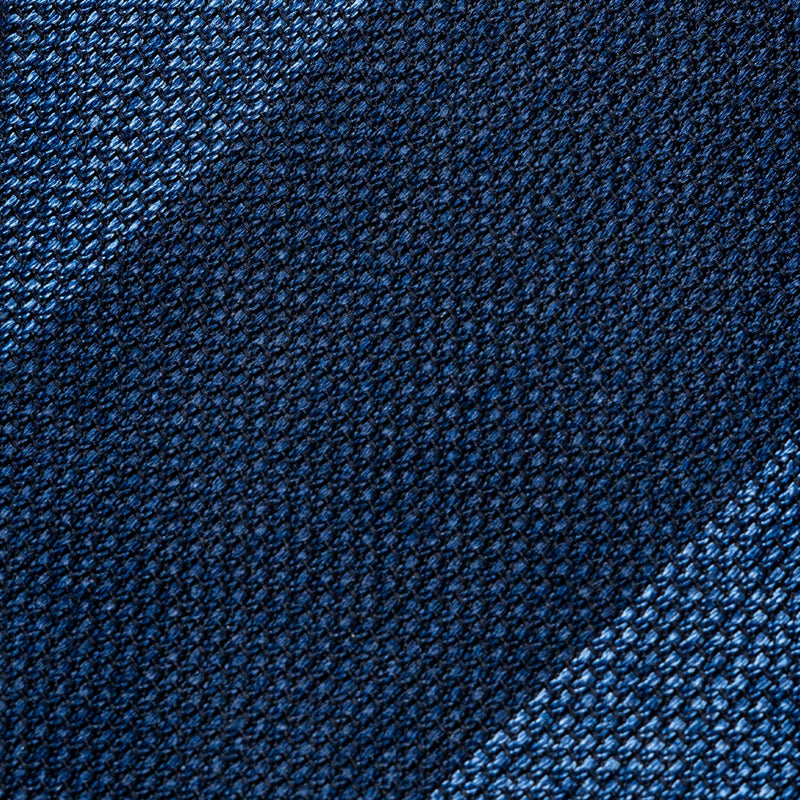 "Intro" Navy and Steel Blue Block Striped Grenadine Tie