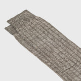 Mélange brown over-the-calf linen dress socks, knit in Italy by Aklasu.