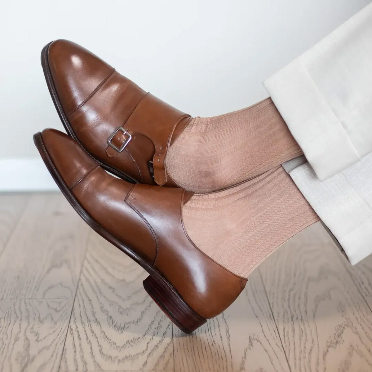 Men's Light Brown Dress Socks - Over the Calf