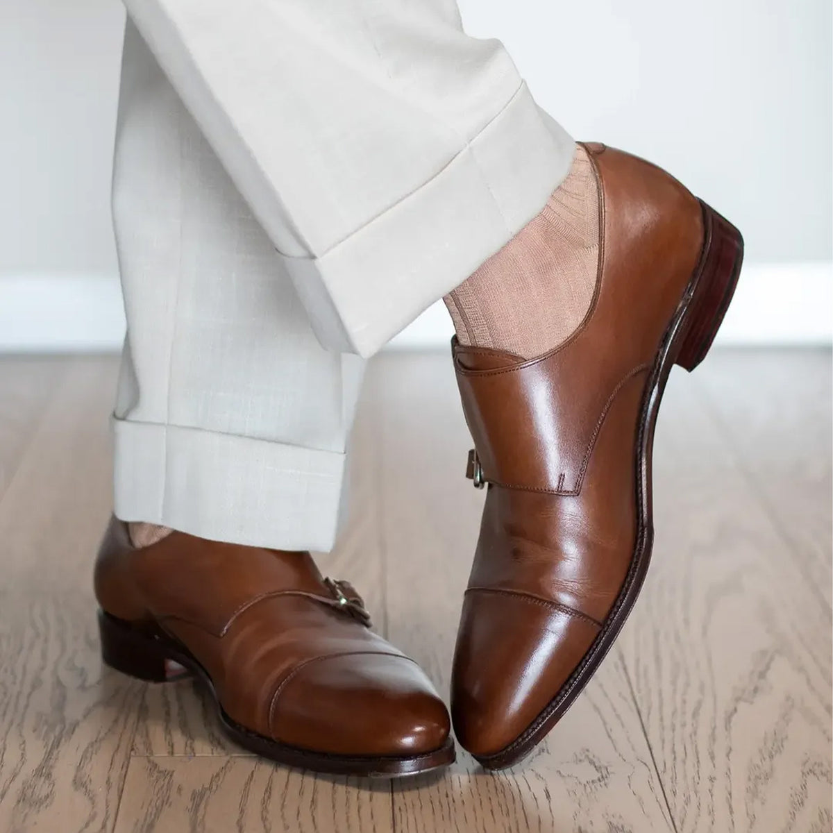 Men's Light Brown Dress Socks - Over the Calf
