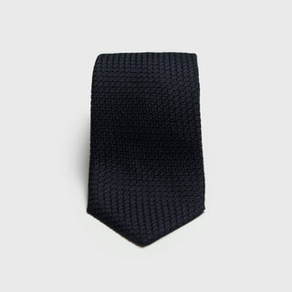 Midnight Blue Grossa Grenadine Tie with textured weave, folded neatly.