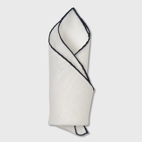 Navy Blue Edge White Linen Pocket Square