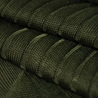 Close-up of olive green dress sock fabric showcasing ribbed texture.