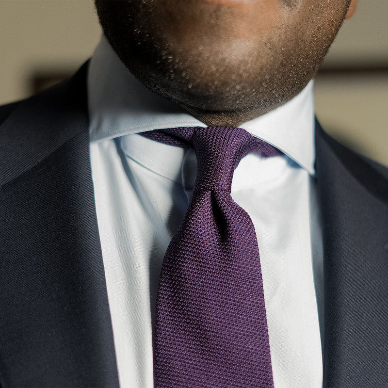 Purple Grenadine Tie with textured weave for a sophisticated look.