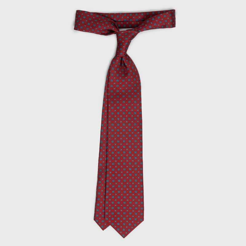 Deep Red Floral Foulard Printed Silk Tie