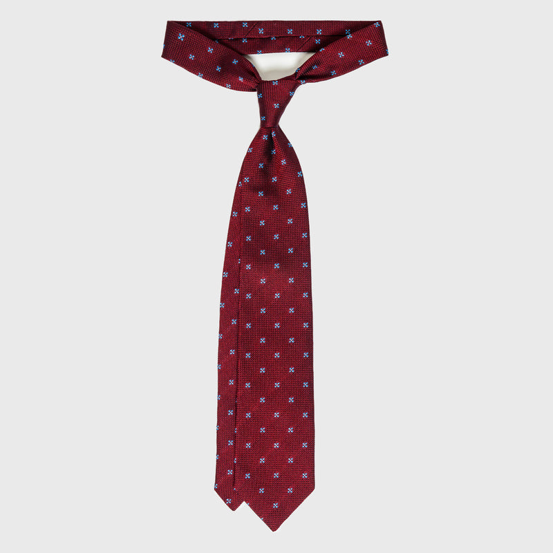 Red Floral Grenadine Tie in bold red with floral design, 100% silk, handmade in Italy.