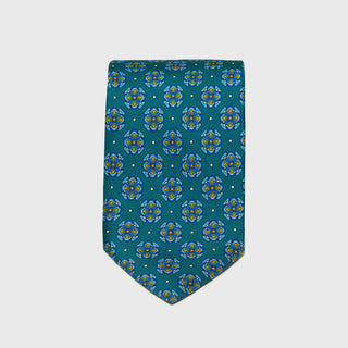 The Marshall, teal floral foulard printed silk tie by Aklasu.