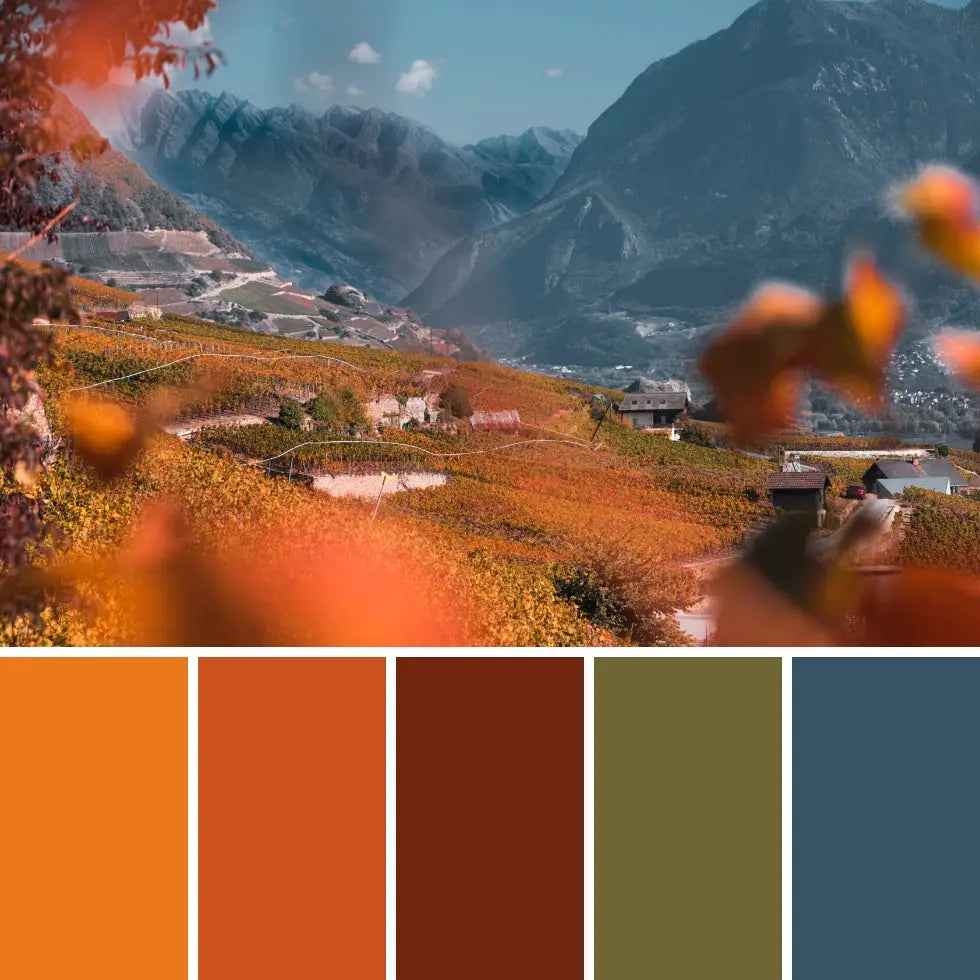 Autumnal mountain landscape showcasing vibrant autumn colours and a rich colour palette