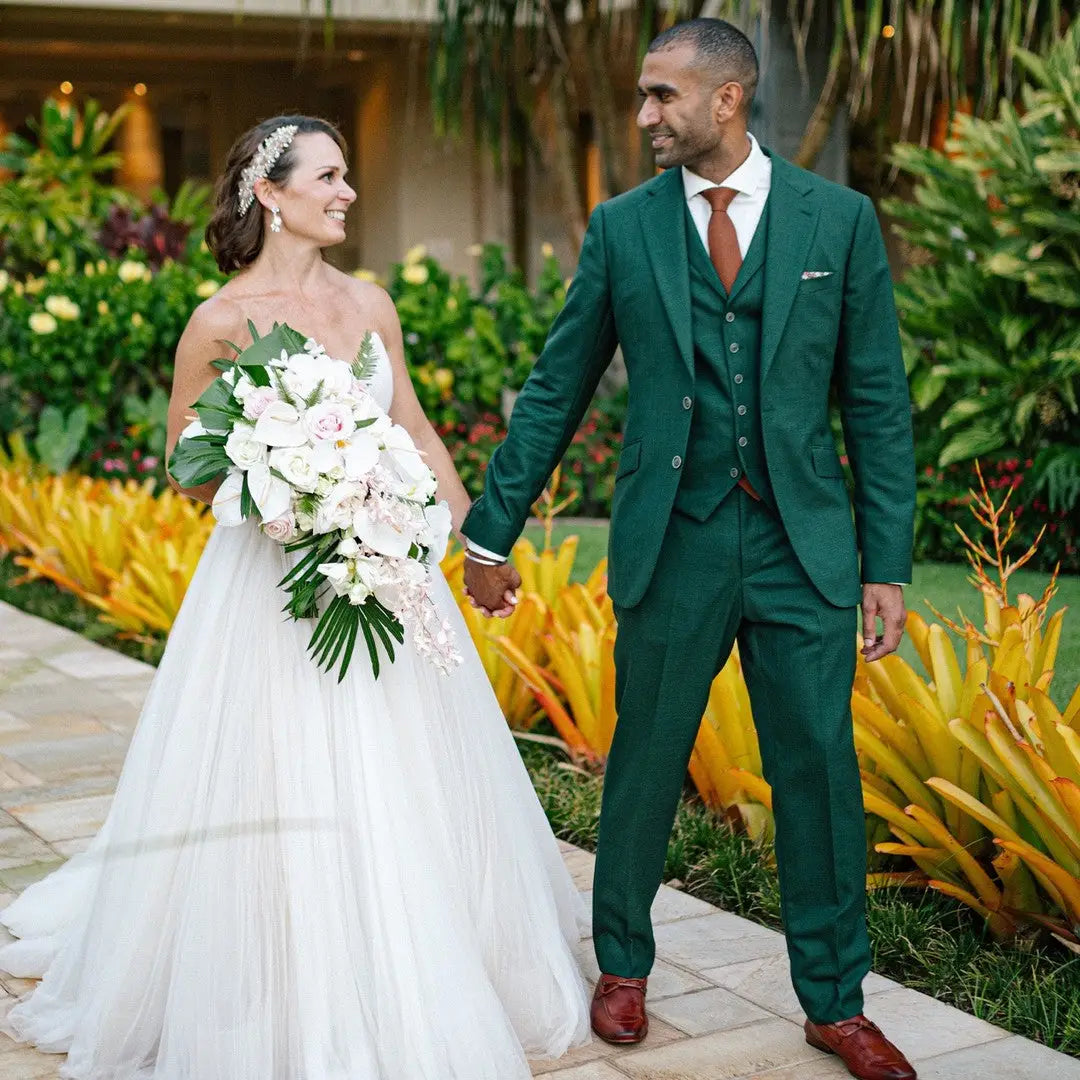 Burnt Ornage Grenadine Tie with Green Suit