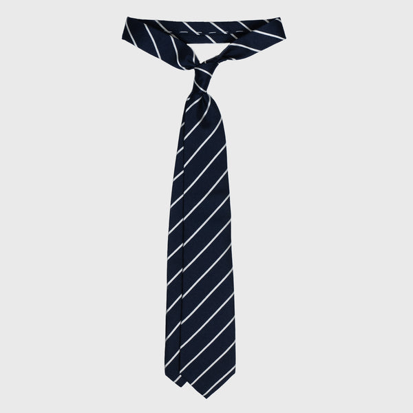 White Striped Deep Blue Six-Fold Silk Tie